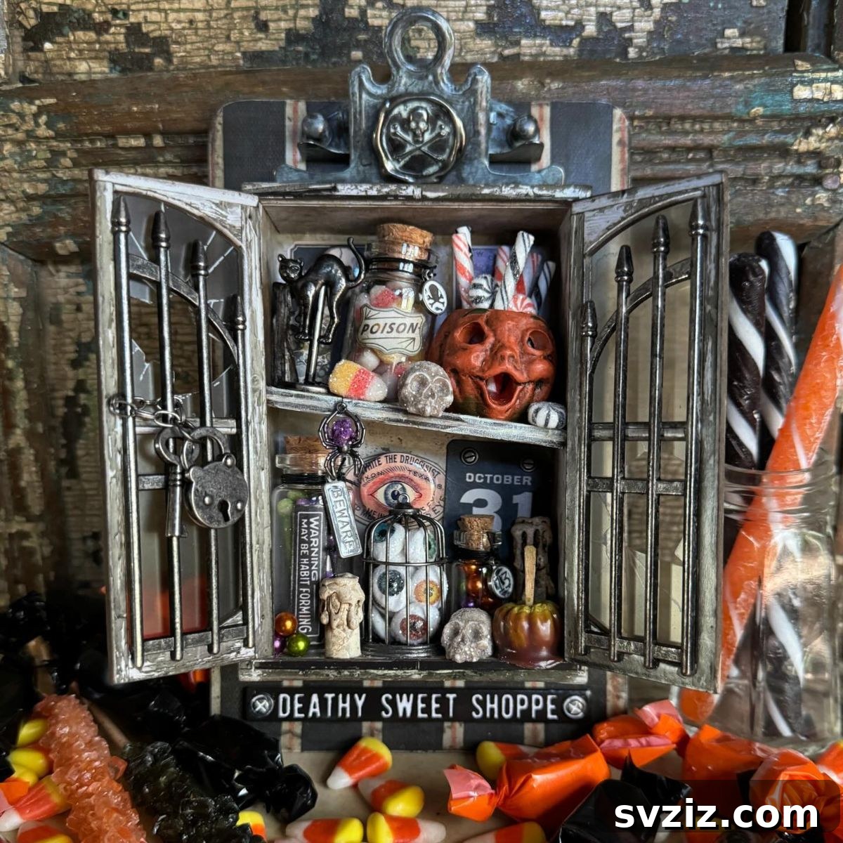 Spine-Chilling Interiors: 31 Scary Halloween Decor Ideas 33 Creepy Halloween Cabinet