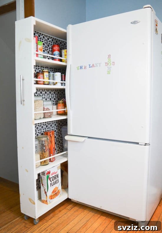 DIY rolling pop-out pantry for narrow kitchen spaces