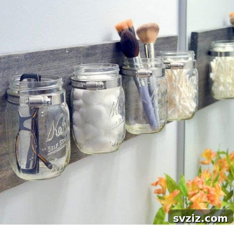 DIY mason jar organizer for bathroom storage