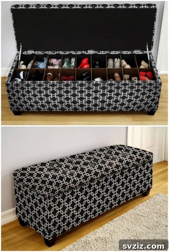 Storage bench with hidden shoe compartment