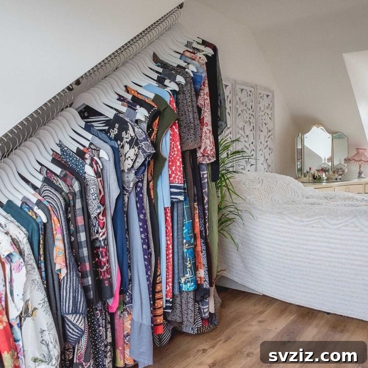 Wall-mounted clothing rail for creating a closet in small spaces