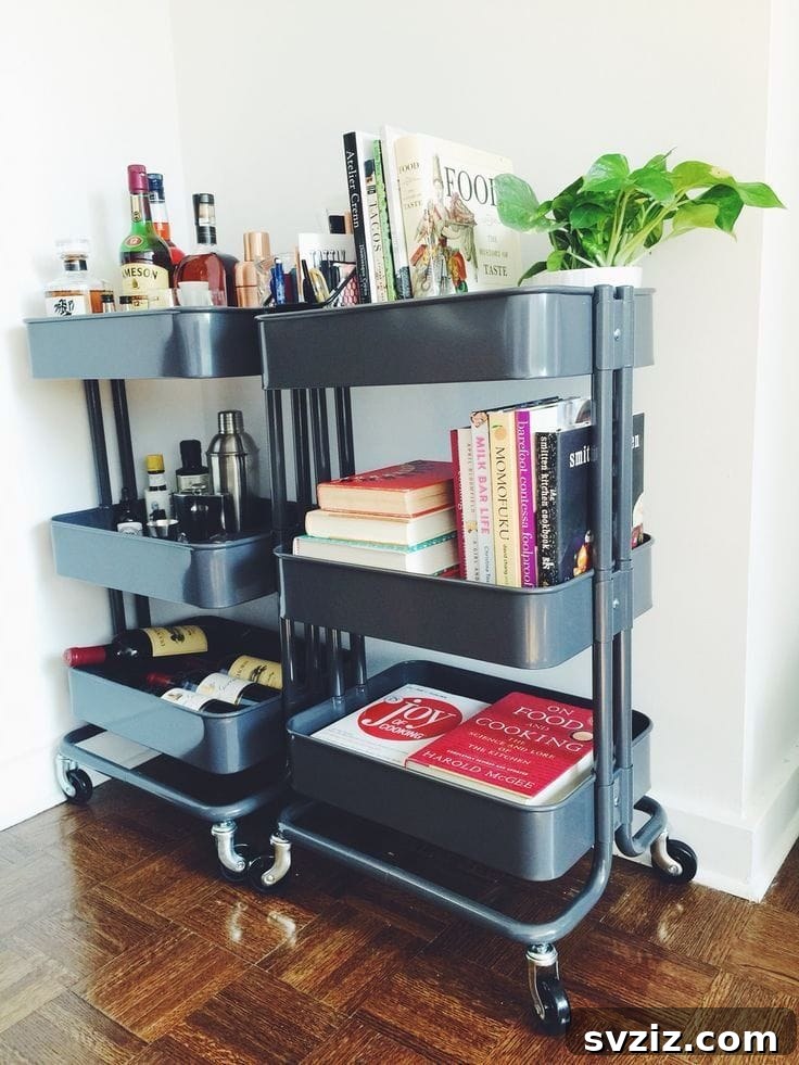 Rolling storage cart for flexible home organization