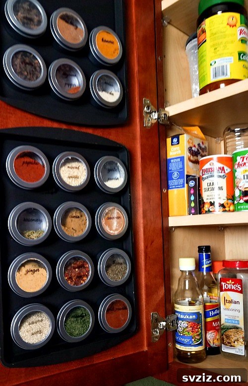 DIY magnetic spice rack using dollar store containers