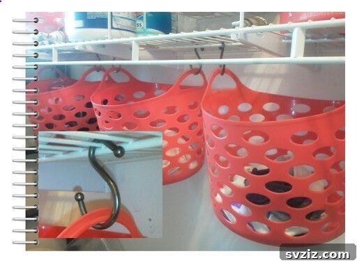 Laundry room organization with dollar tree baskets and S-hooks