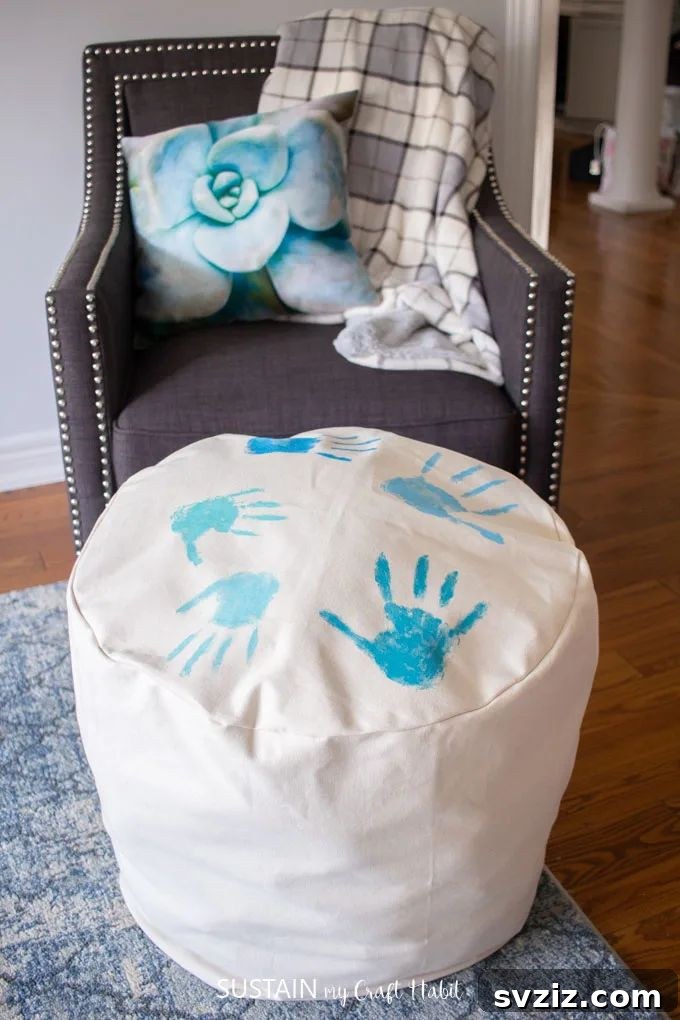 DIY storage ottoman for toy organization in a kid-friendly home