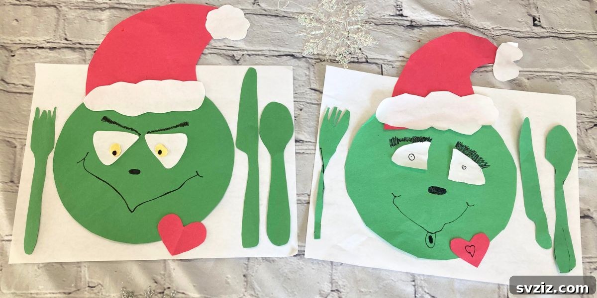 41 Quick & Easy Christmas Crafts to Finish in 15 Minutes 17 Whimsical Grinch Placemat for a Fun Holiday Table
