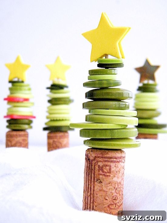 41 Quick & Easy Christmas Crafts to Finish in 15 Minutes 32 Charming Cork Button Christmas Tree Craft with Foam Stars