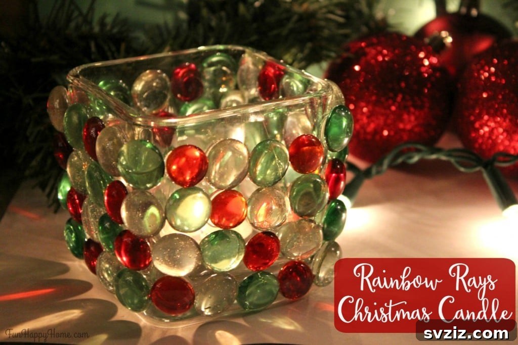 41 Quick & Easy Christmas Crafts to Finish in 15 Minutes 33 Vibrant Rainbow Rays Christmas Candle, an Easy Holiday Craft