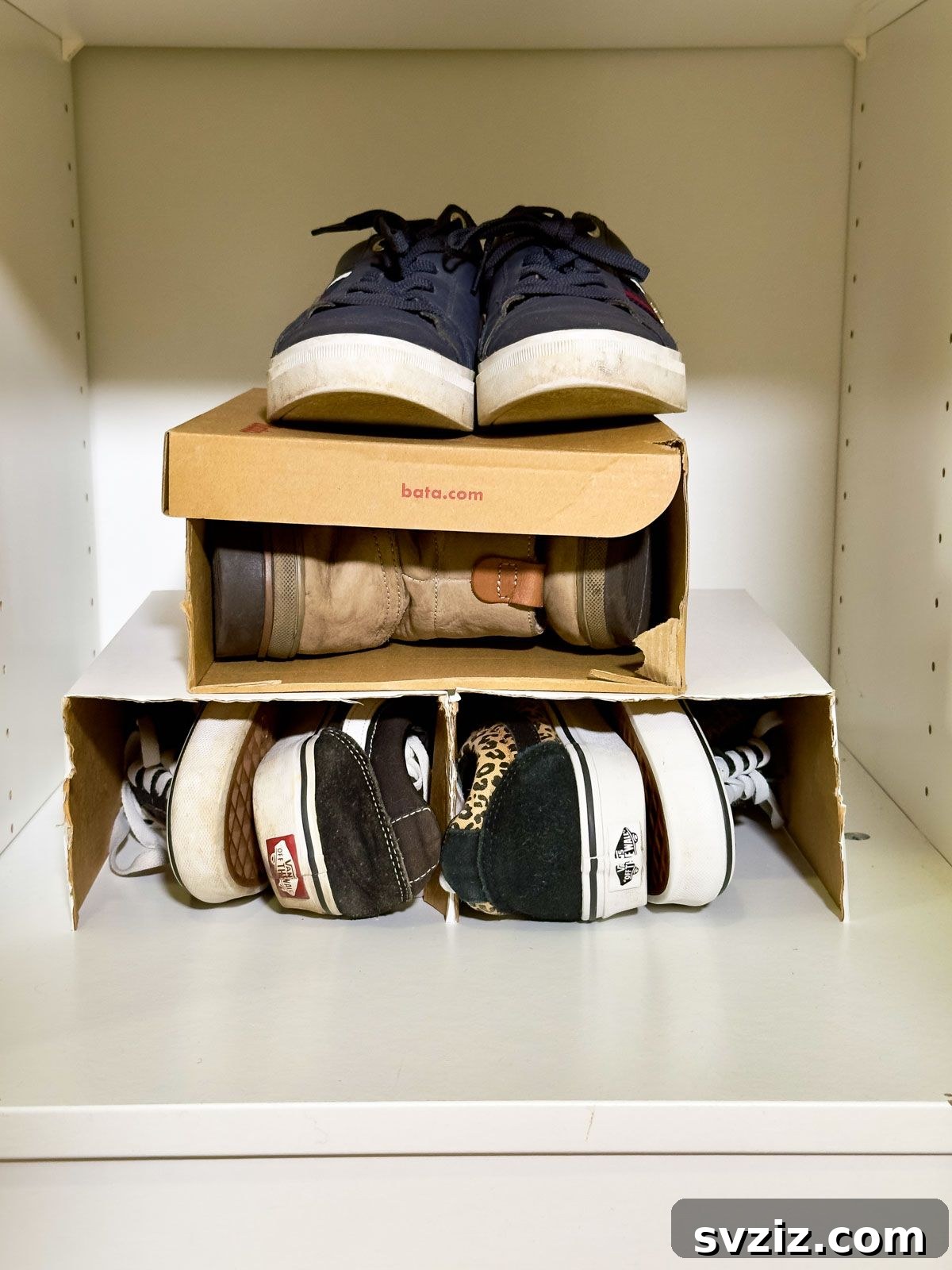 Cut One Side of a Shoebox to See the Shoes Inside