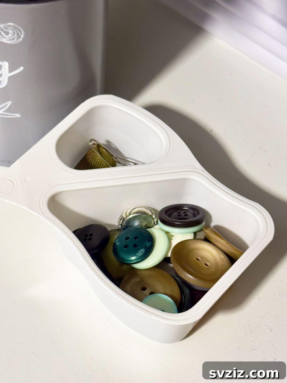 Yogurt Tub to Store Buttons and Thimbles
