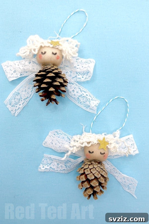 Delightful Pinecone Holiday Projects 16 DIY pinecone angel Christmas tree ornaments with lace