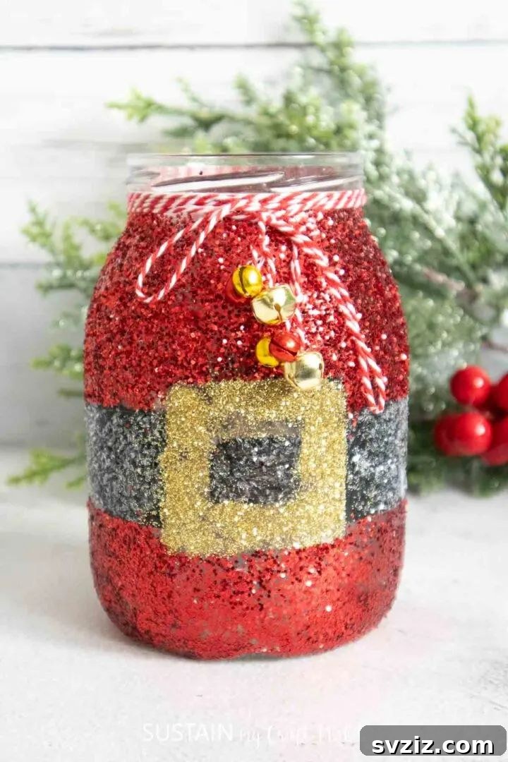 Glittering Santa Mason Jars