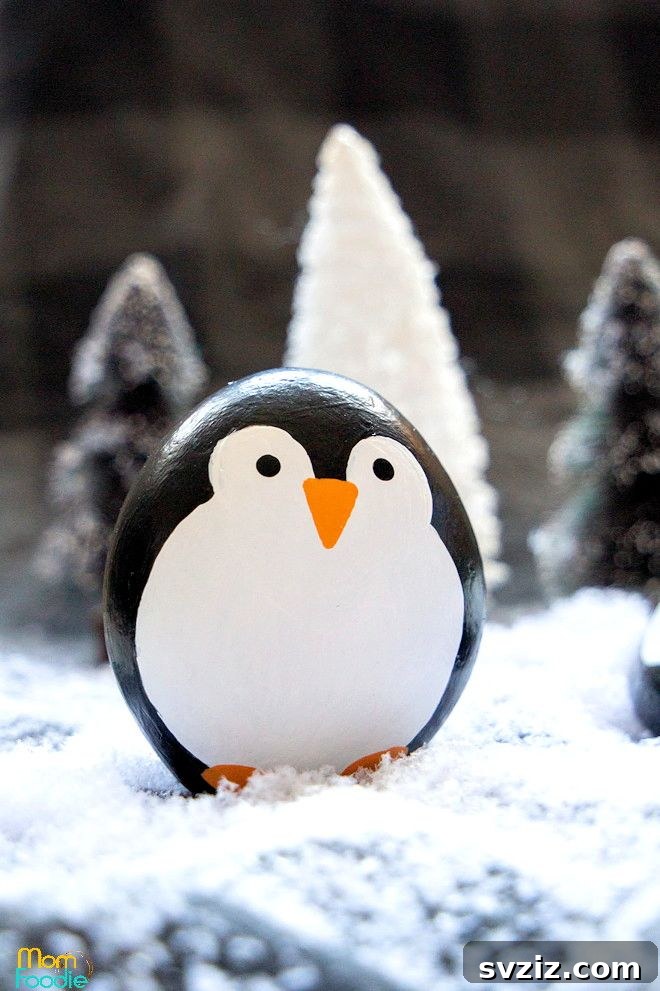 painted Penguin Christmas Rocks