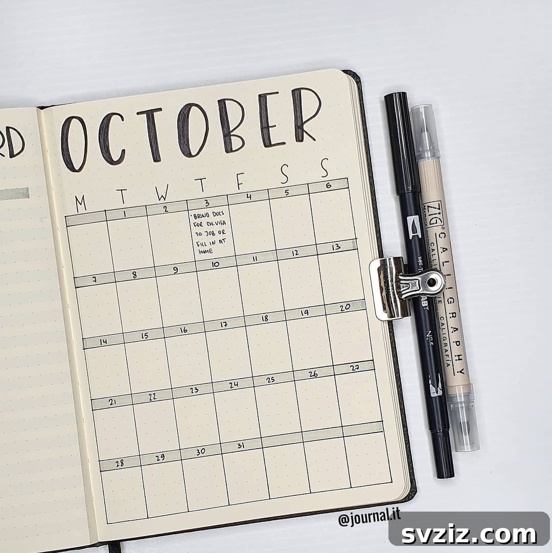 Perfect page one-page monthly layout bullet journal