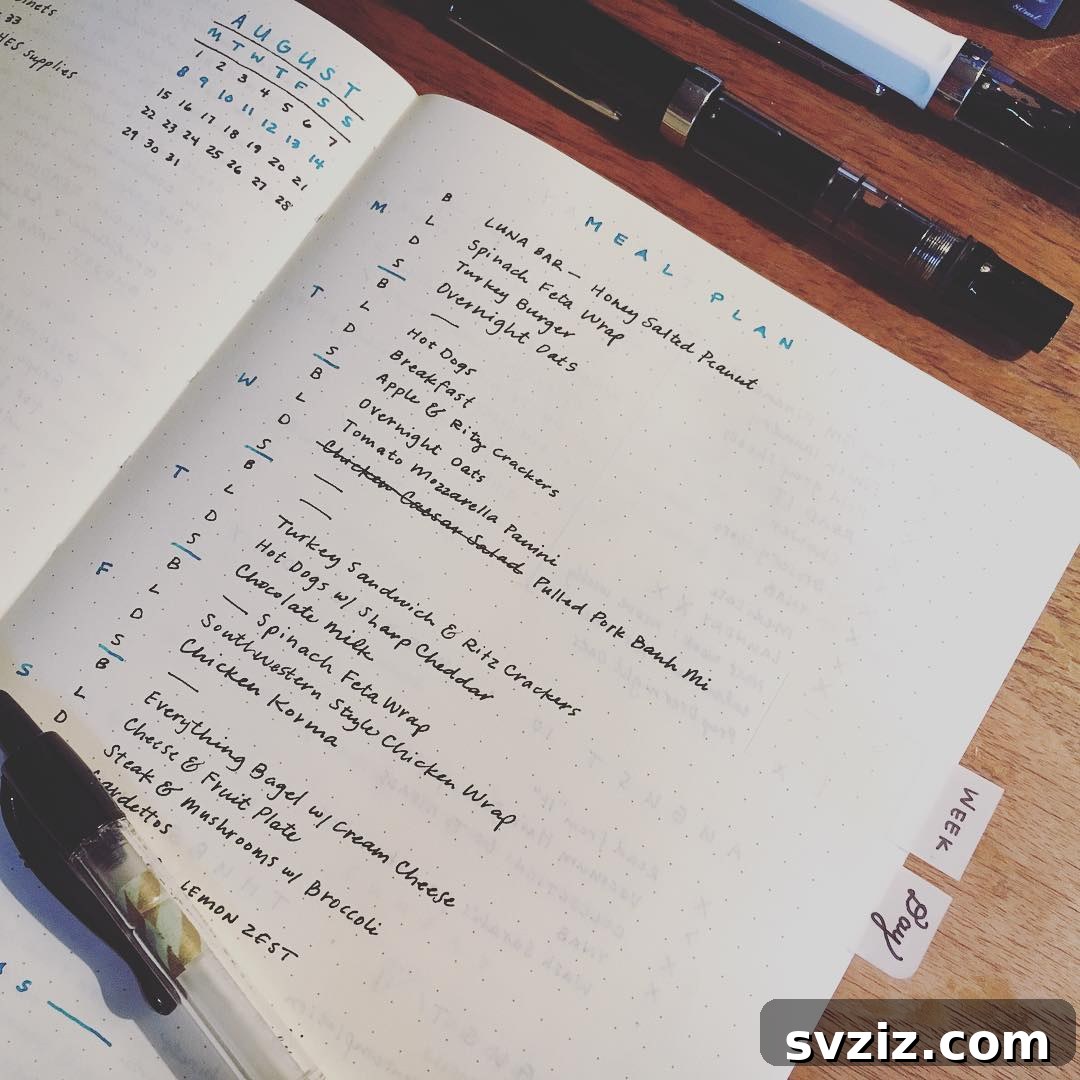 Methodical mealtimes bullet journal for meal planning
