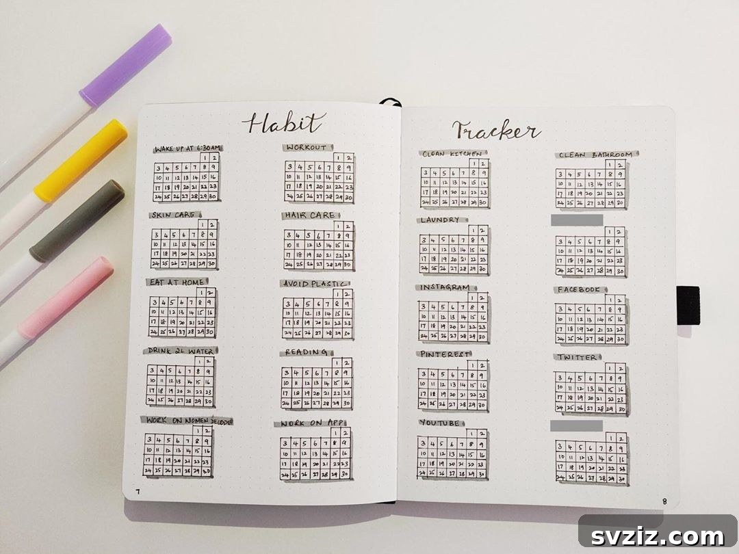 Tiny trackers bullet journal for habit monitoring
