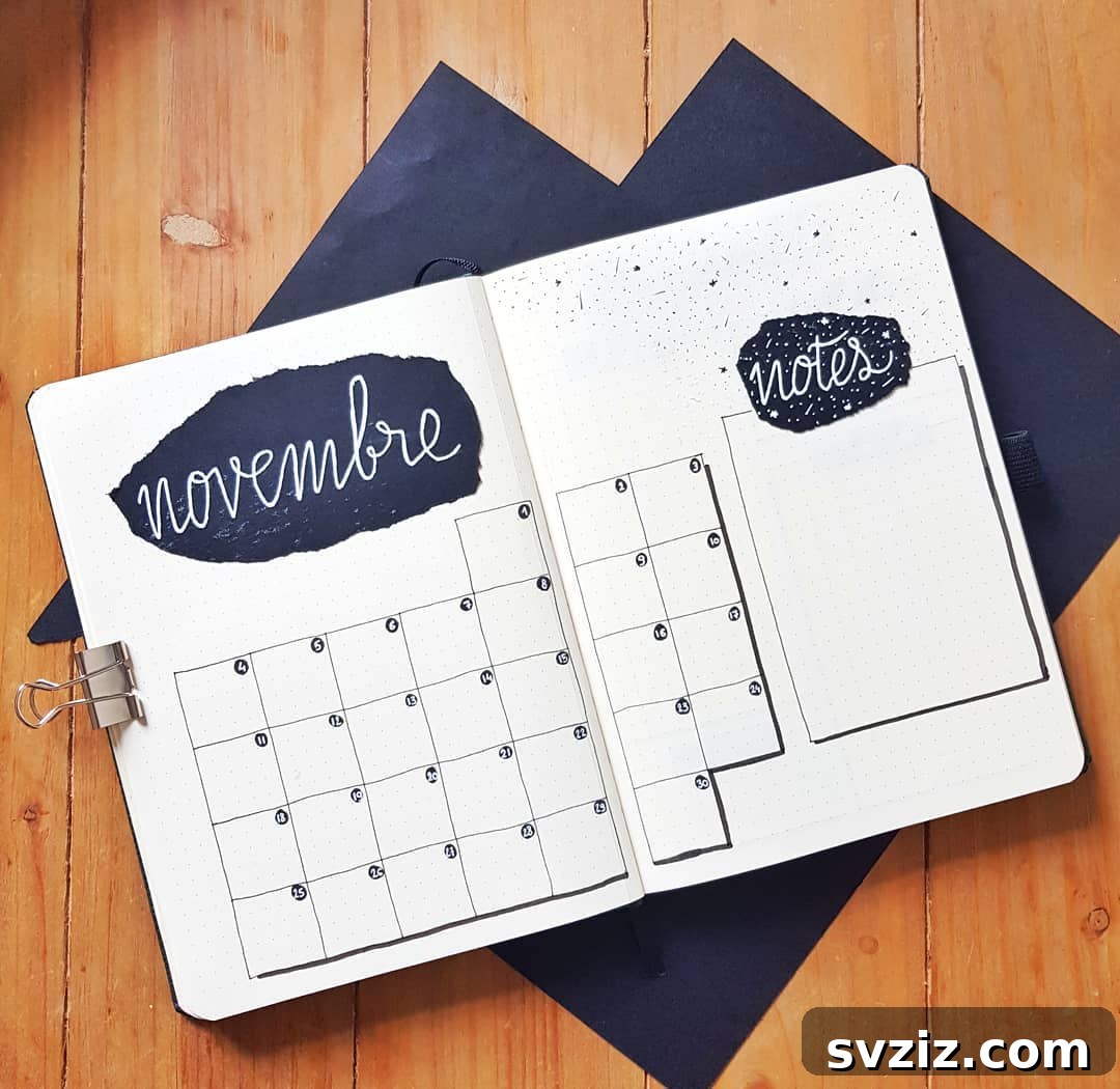 Room to breathe minimalist bullet journal monthly spread