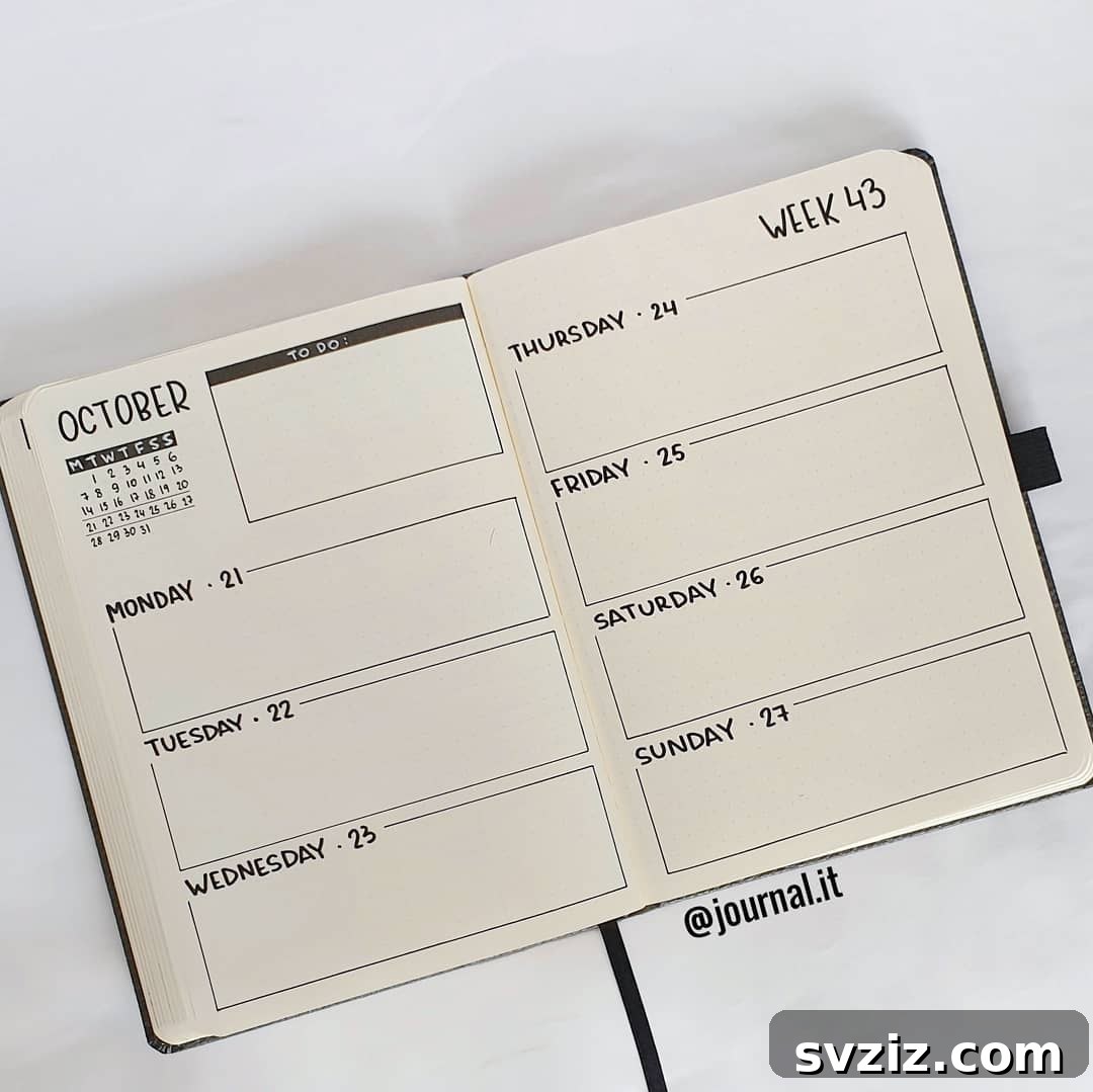 Minimalist day planner spread with horizontal blocks