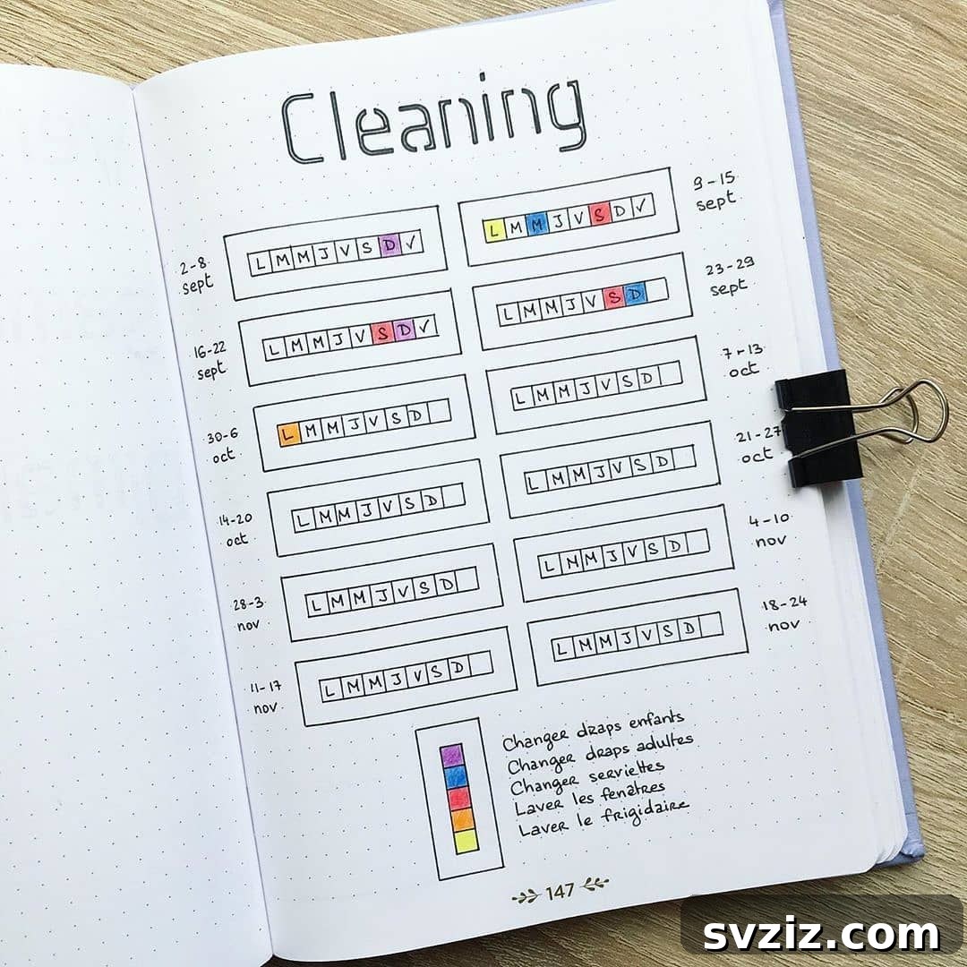 Neat and clean minimalist bullet journal for cleaning schedule