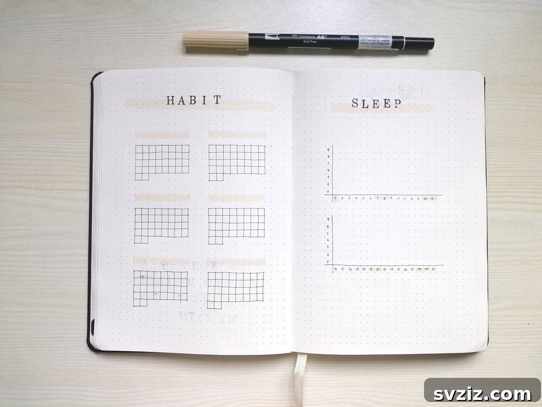 Healthy habits minimalist bullet journal combining sleep and habit tracking