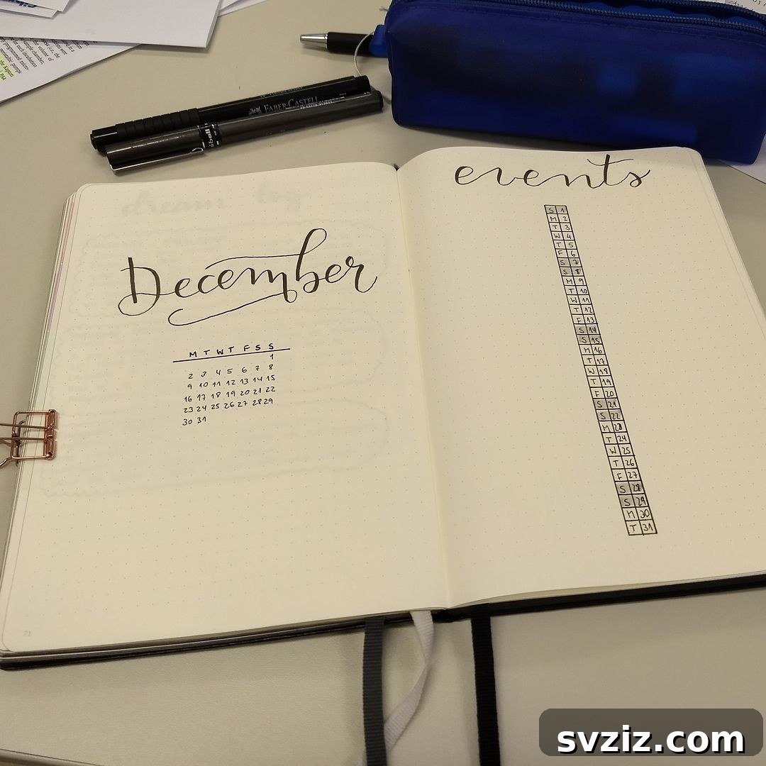Minimalist monthly layout with small squares for events