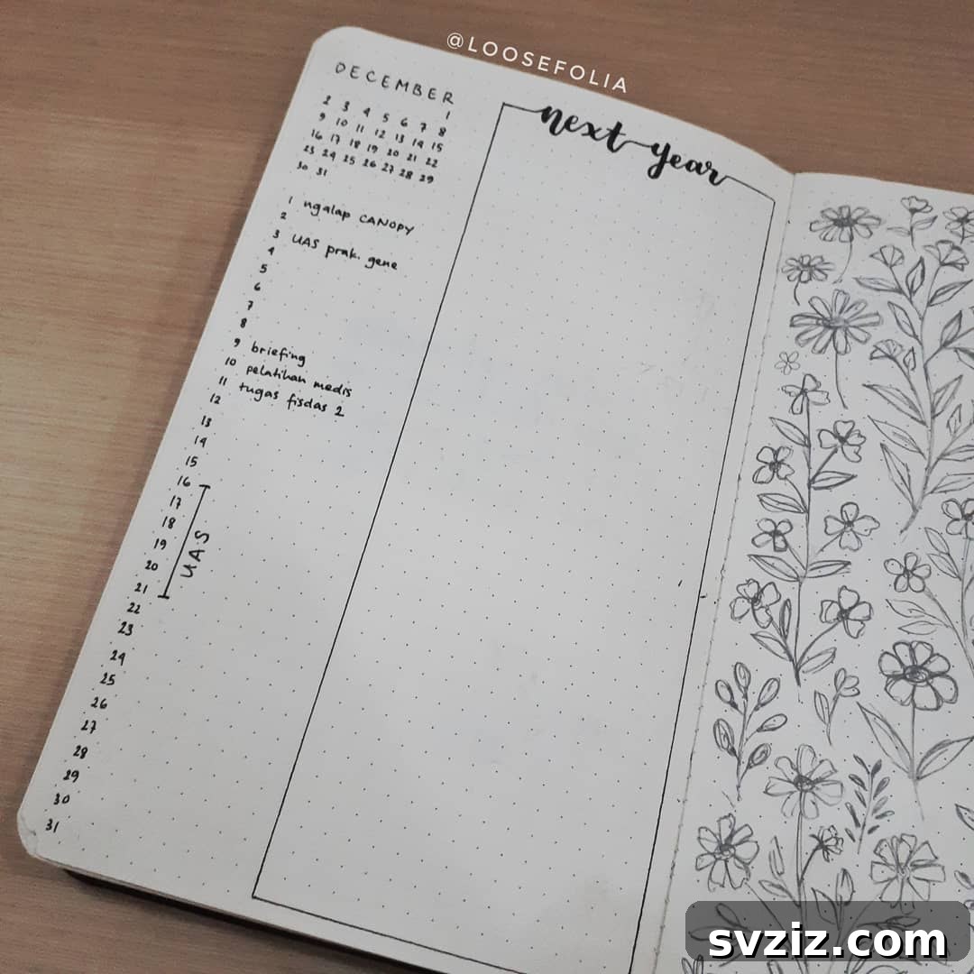 Bullet journal with grid lines for monthly lists