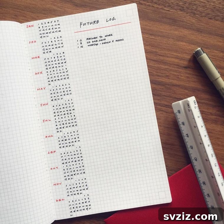 Minimalist Year at a Glance bullet journal layout