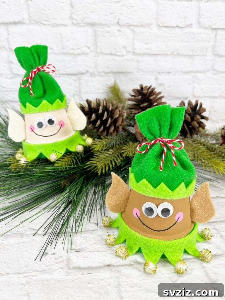 Whimsical Clay Pot Elf Christmas Ornaments