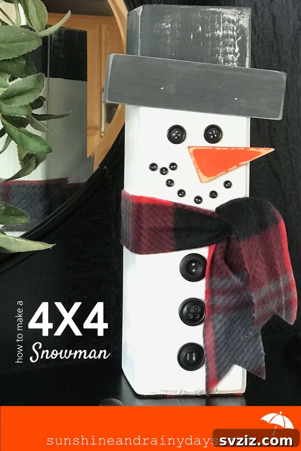 Rustic 4x4 Wood Block Snowman Decor
