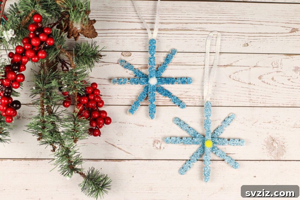 Sparkling Popsicle Stick Glitter Snowflakes for Kids