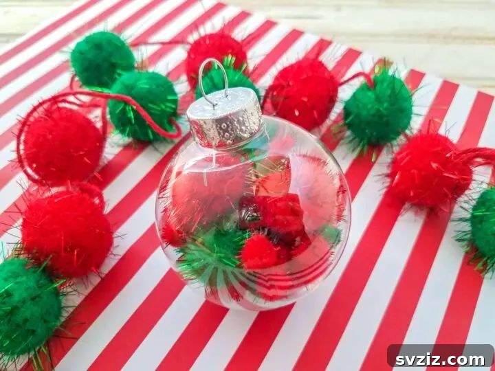 Easy Pom Pom Christmas Decor Ornaments in Clear Baubles