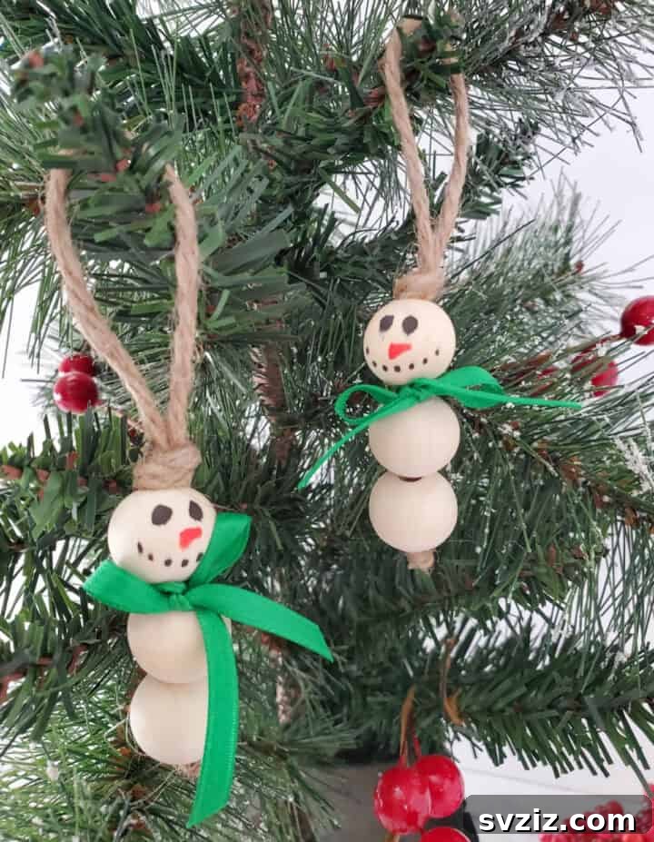 Rustic Snowman Wooden Bead Ornament for Farmhouse Christmas