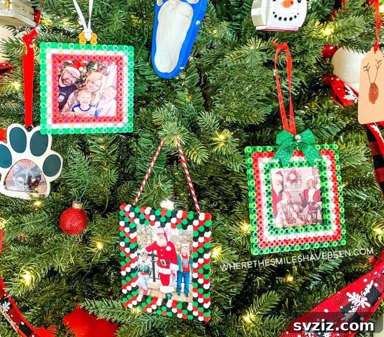 Personalized Perler Bead Photo Frame Ornaments for Kids