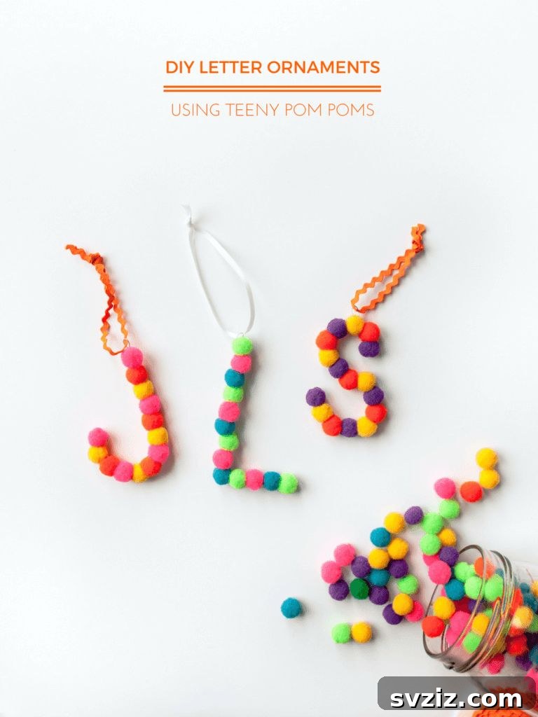 Colorful Pom Pom Letter Ornaments for Kids' Christmas Tree