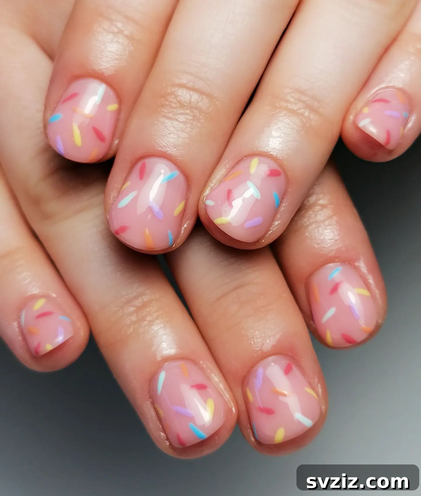 Sugar sprinkle nail art on short nails with pastel colors