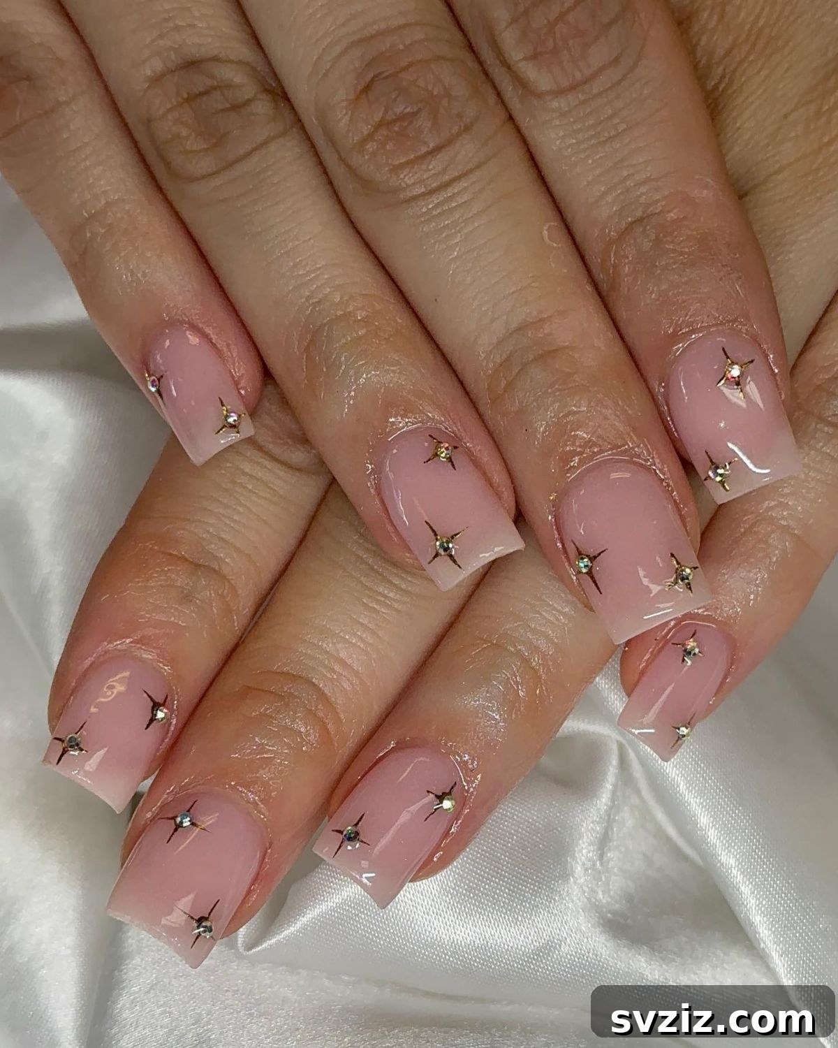 Silver star nail art on short nails