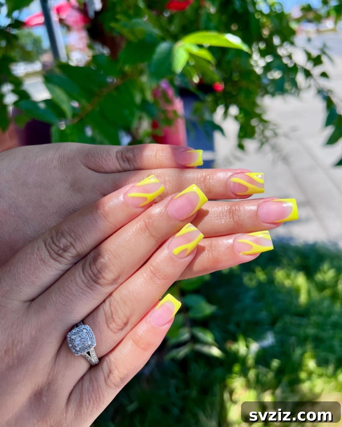 Bright yellow square cut nails on short length