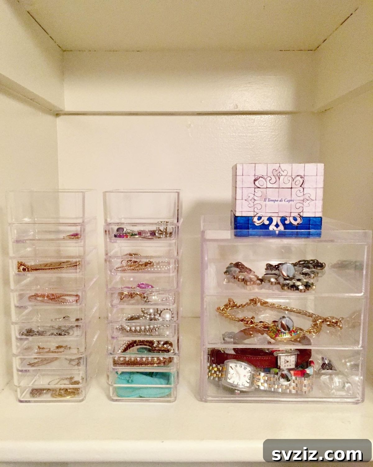 Dollar Store Stackable Acrylic Bins jewelry organizer