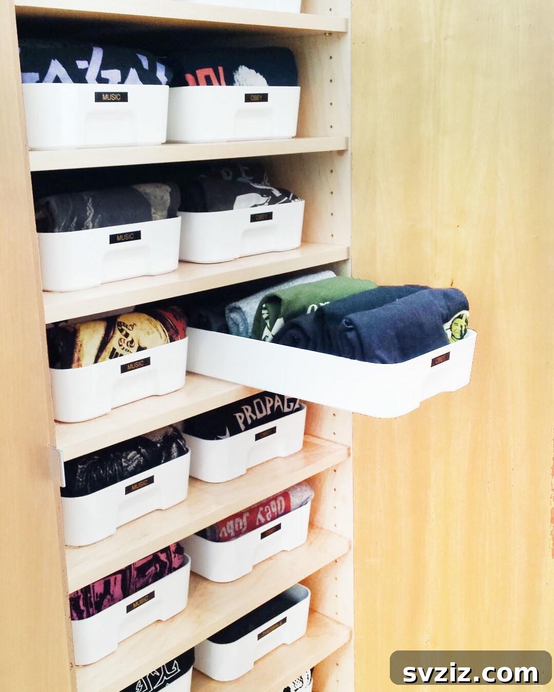 Smart Solutions for Shirt Storage 4 Labeled Plastic Bins for Shirt Storage
