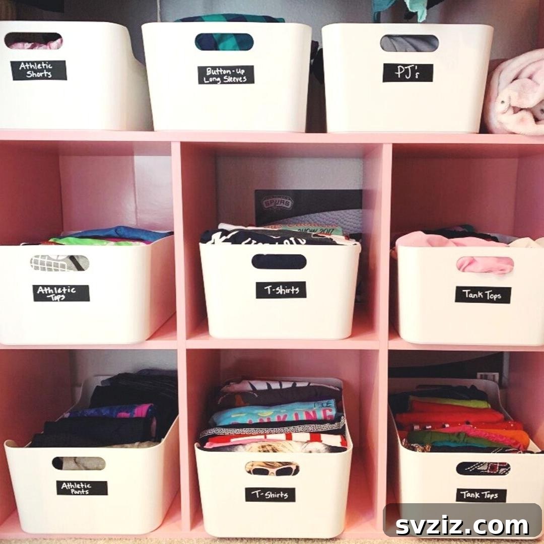 Smart Solutions for Shirt Storage 10 Cubby Shelves & Labeled Bins for Shirt Organization