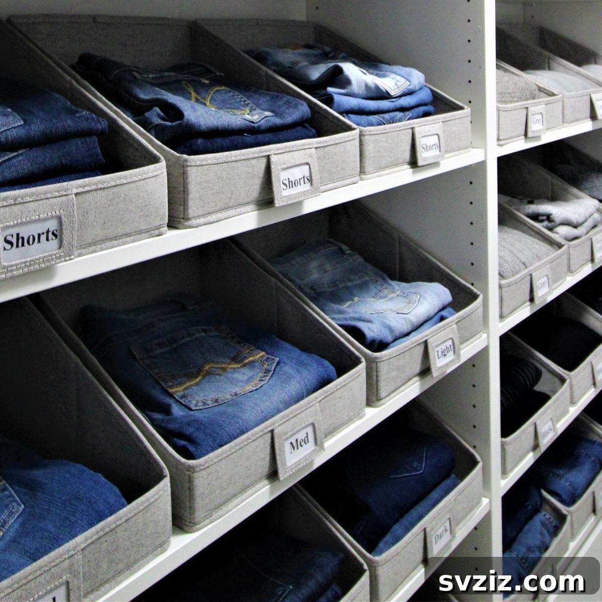 17 Genius Strategies for a Perfectly Organized Closet 9 IKEA Shelving & Open Cloth Bins