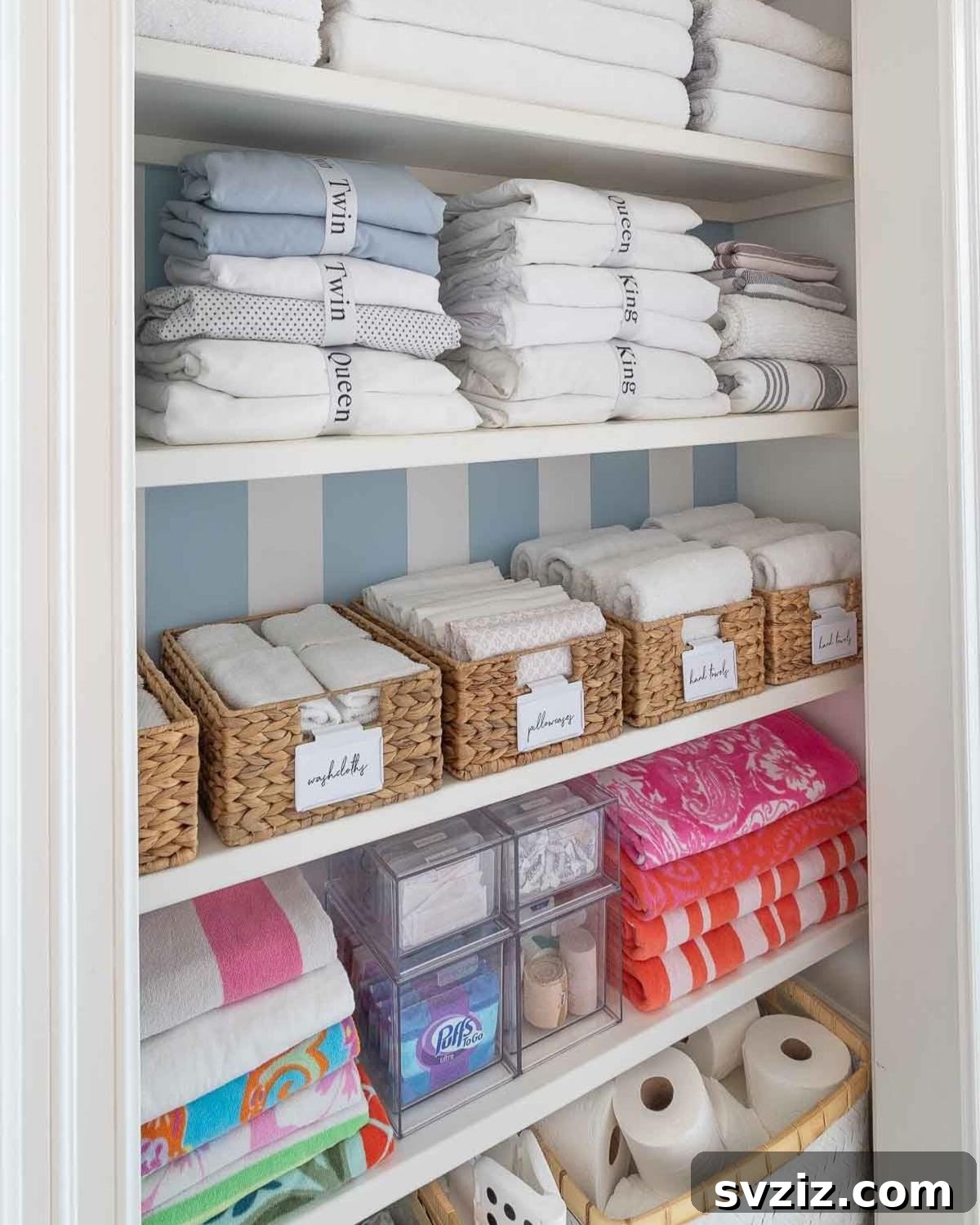 Transform Your Linen Closet: 21 Smart Storage Hacks 3 label by size