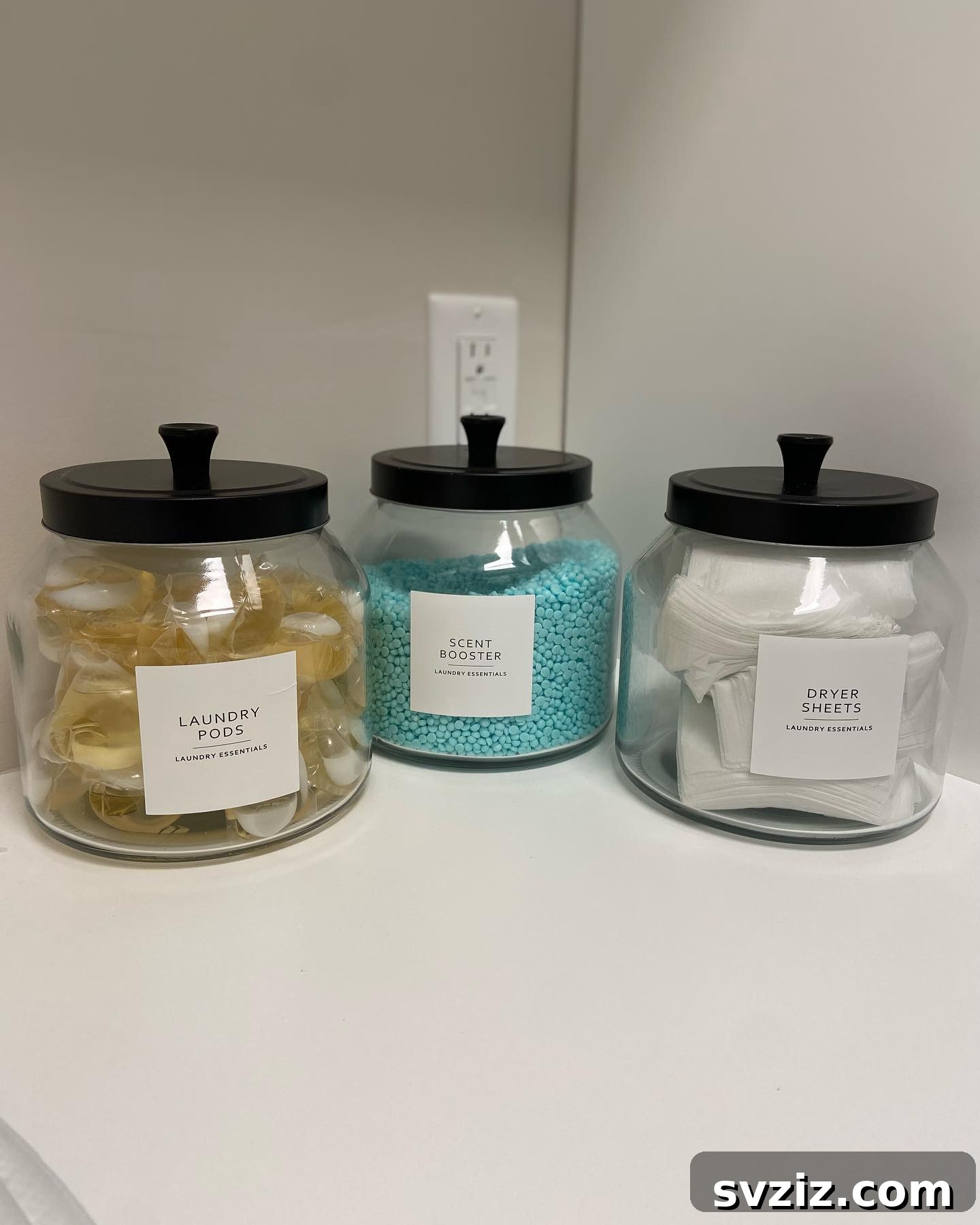 Tiny Laundry Room Triumph: Smart Storage Secrets 19 glass canisters