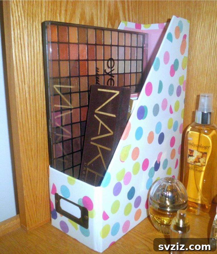 20 Surprising Dollar Store Magazine Holder Hacks 17 makeup organizer with magazine holders