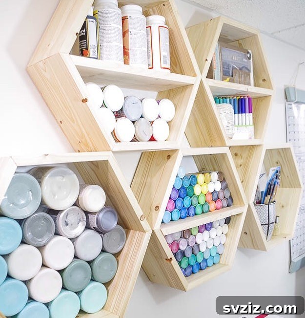 Streamline Your Studio: Clever Paint Storage Solutions 4 Stylish Hexagon Shelves for Paint Display