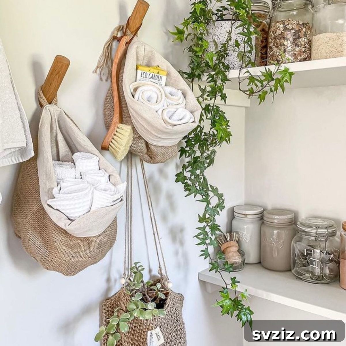 17 Ingenious Hanging Organizers to Maximize Vertical Space 13 Natural hanging storage bags for pantry or laundry