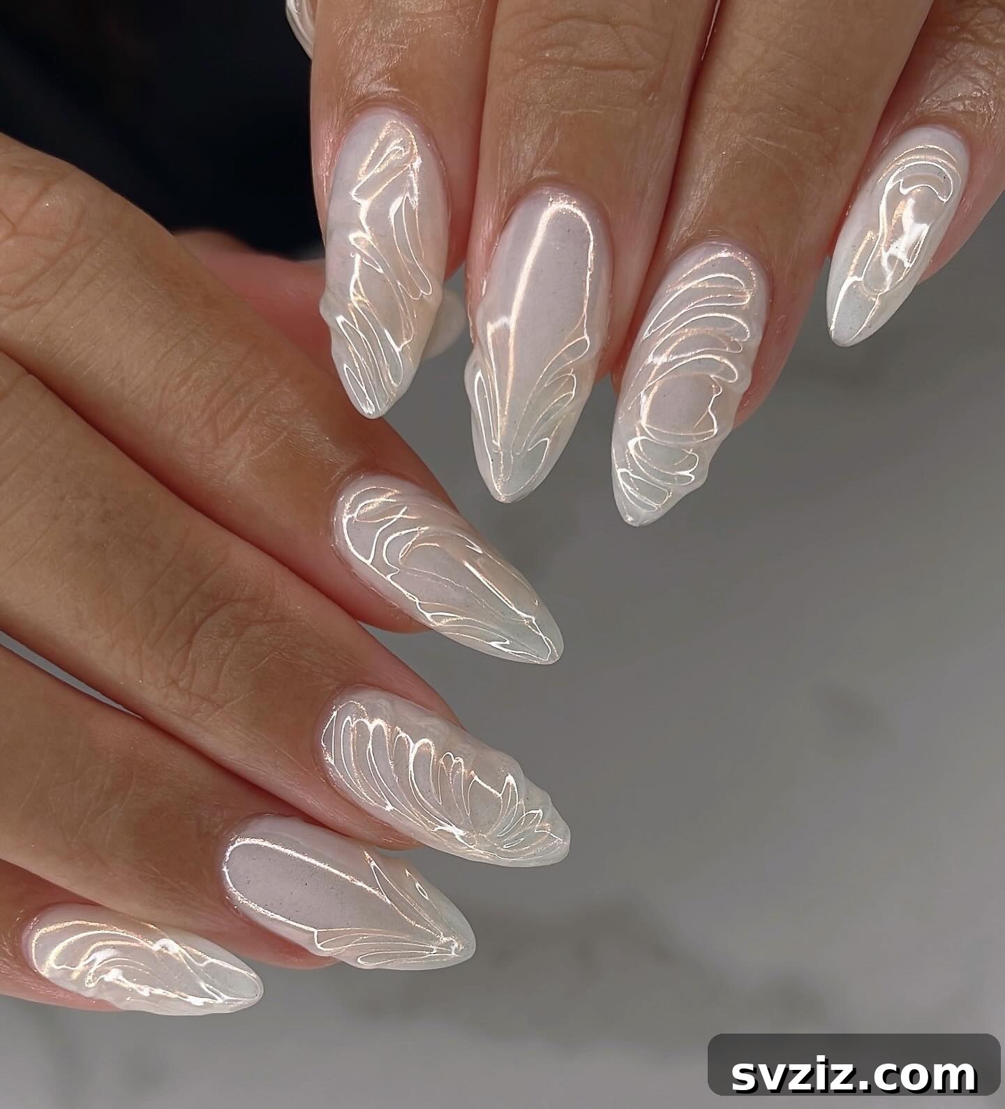 Stunning Bridal Nail Art Inspiration 13 Unique swirled and textured wedding nail art in neutral tones