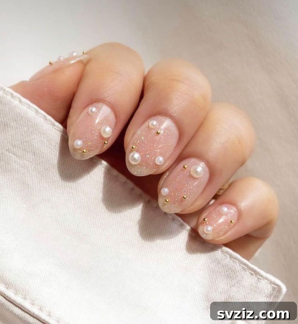 Stunning Bridal Nail Art Inspiration 16 Luxurious pearl-embellished wedding nails for an elegant bride