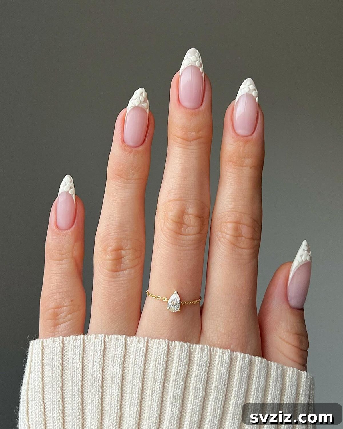 Stunning Bridal Nail Art Inspiration 21 Delicate snowflake tips on wedding nails for a winter bridal look
