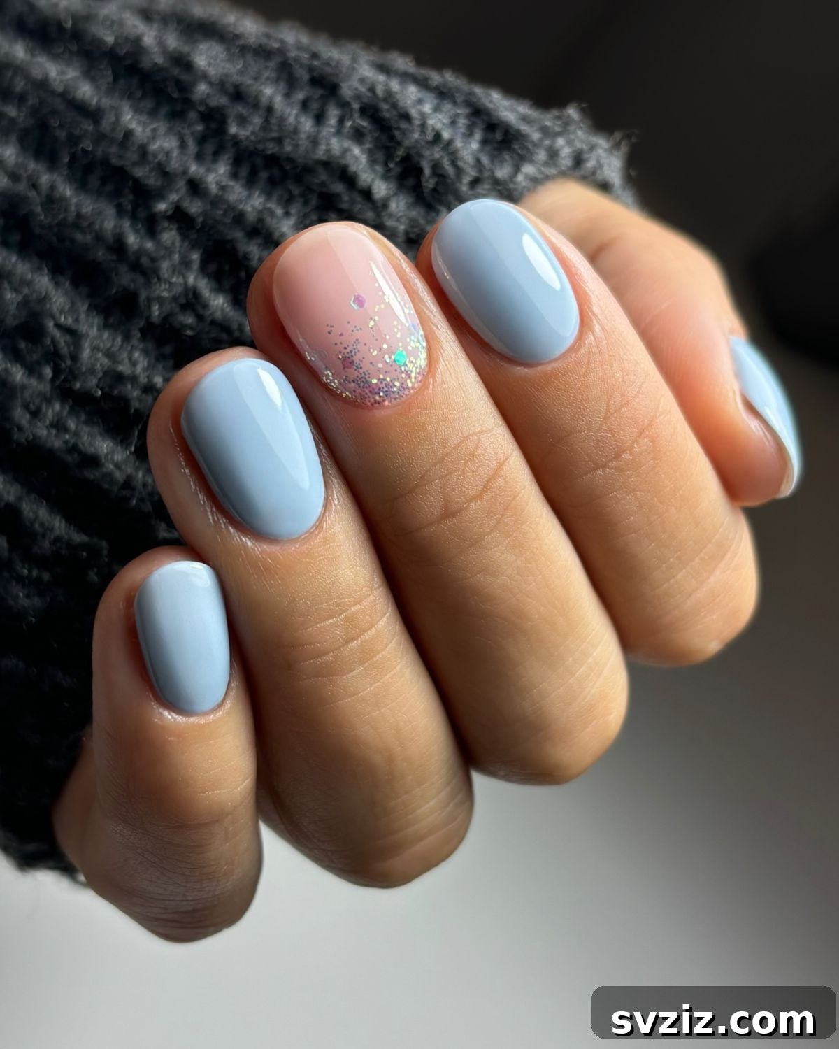 Stunning Bridal Nail Art Inspiration 27 Sophisticated blue wedding nails with one sparkly accent nail